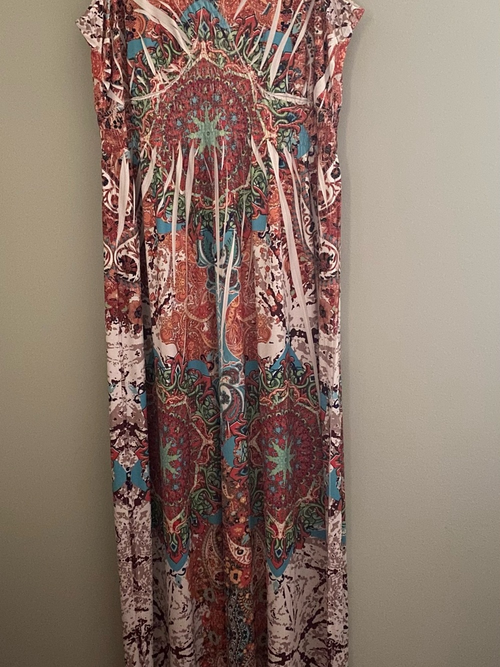 Apt. 9 Teal, Rust, Cream & Brown Printed Maxi Dress